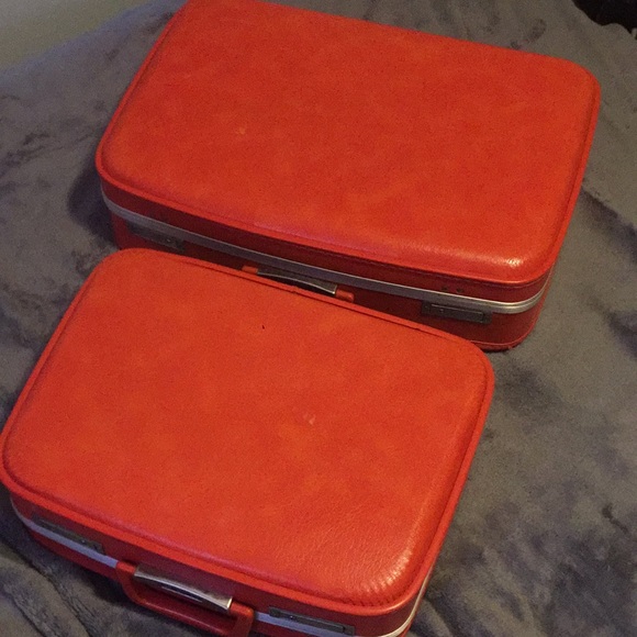 3-Piece 1970’s Vintage Orange Travel Luggage Set - Picture 2 of 7